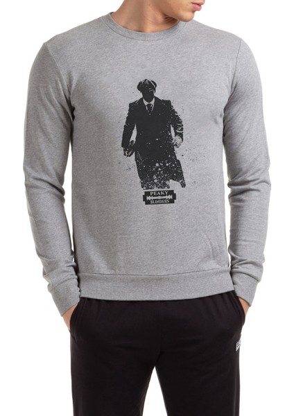 Peaky Blinders Tommy Shelby Black Man Baskılı Gri Erkek Örme Sweatshirt Uzun Kol
