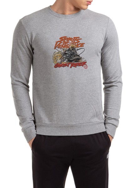 Ghost Rıder Spırıts Of Vengeance Baskılı Gri Erkek Örme Sweatshirt Uzun Kol