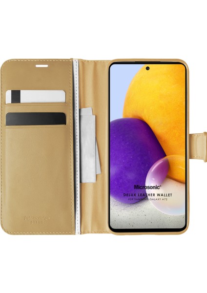 Samsung Galaxy A72 Kılıf Delux Leather Wallet Gold