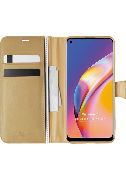 Oppo Reno 5 Lite Kılıf Delux Leather Wallet Gold