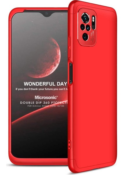 Xiaomi Redmi Note 10 Kılıf Double Dip 360 Protective Kırmızı