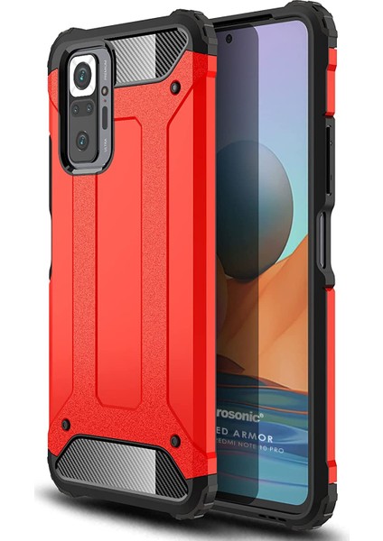 Xiaomi Redmi Note 10 Pro Kılıf Rugged Armor Kırmızı