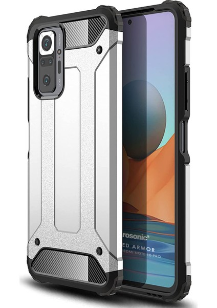 Xiaomi Redmi Note 10 Pro Kılıf Rugged Armor Gümüş