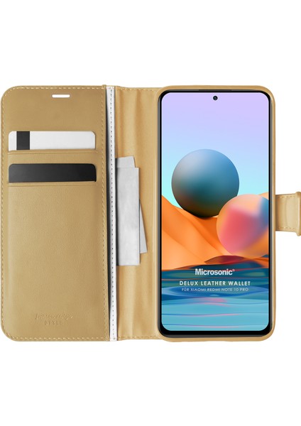 Xiaomi Redmi Note 10 Pro Kılıf Delux Leather Wallet Gold