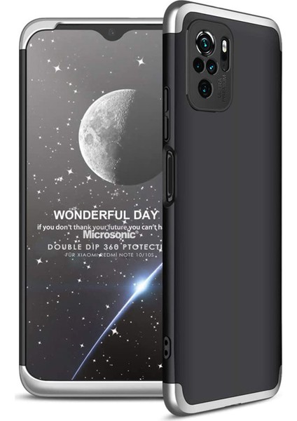 Xiaomi Redmi Note 10 Kılıf Double Dip 360 Protective Siyah Gri