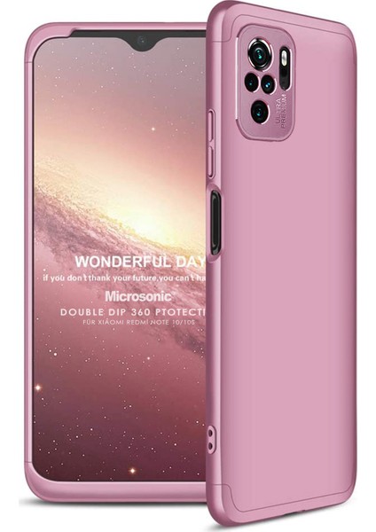 Xiaomi Redmi Note 10 Kılıf Double Dip 360 Protective Rose Gold