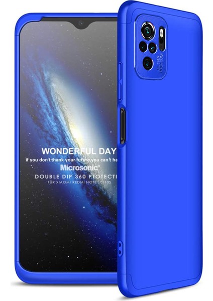 Xiaomi Redmi Note 10 Kılıf Double Dip 360 Protective Mavi