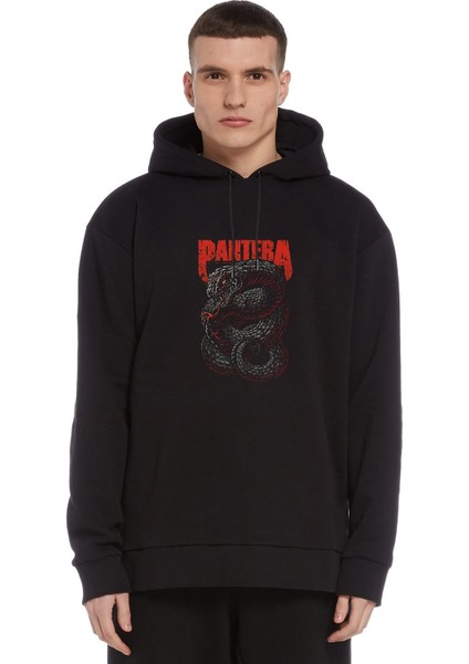 Pantera Snake Band Metal Rock Müzik Baskılı Siyah Erkek Örme Kapşonlu Sweatshirt Uzun Kol
