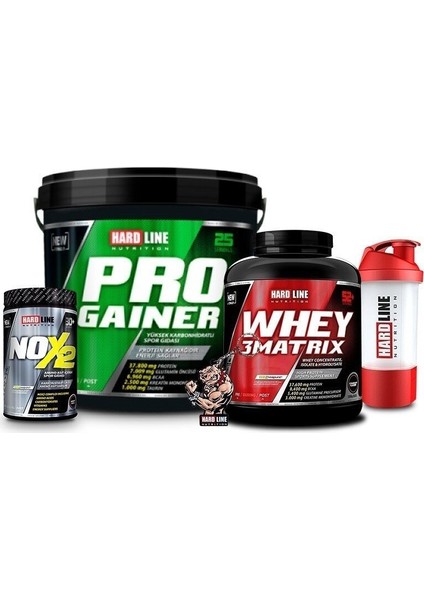 Hardline Whey 3 Matrix 2300 gr + Progainer 5000 gr Çilek + Nox 2 Kombinasyonu