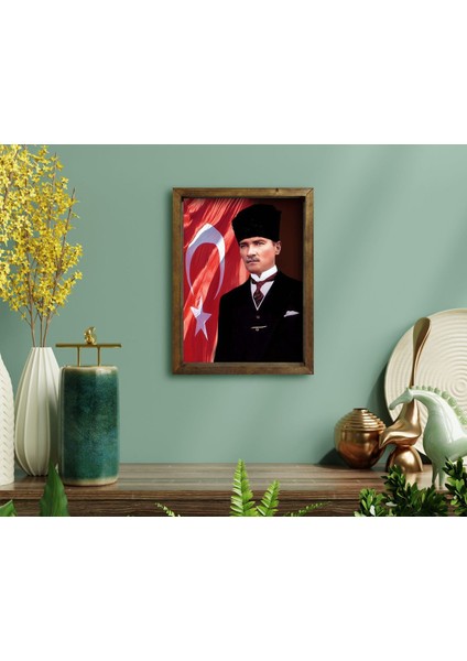 Gift Atatürk Tasarımlı Doğal Masif Ahşap Çerçeveli Tablo23