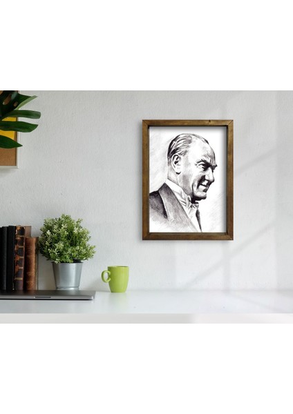 Gift Atatürk Tasarımlı Doğal Masif Ahşap Çerçeveli Tablo-20