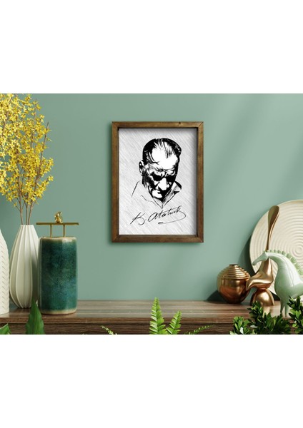 Gift Atatürk Tasarımlı Doğal Masif Ahşap Çerçeveli Tablo-48