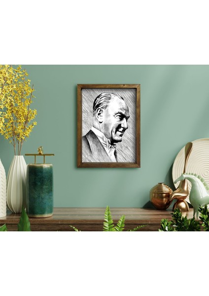 Gift Atatürk Tasarımlı Doğal Masif Ahşap Çerçeveli Tablo-32