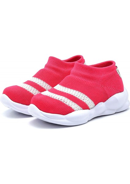 Ultra Hafif Memory Foam Iç Taban Çocuk Triko Spor Ayakkabı Beyaz Şeritli FUŞYA-M-1002