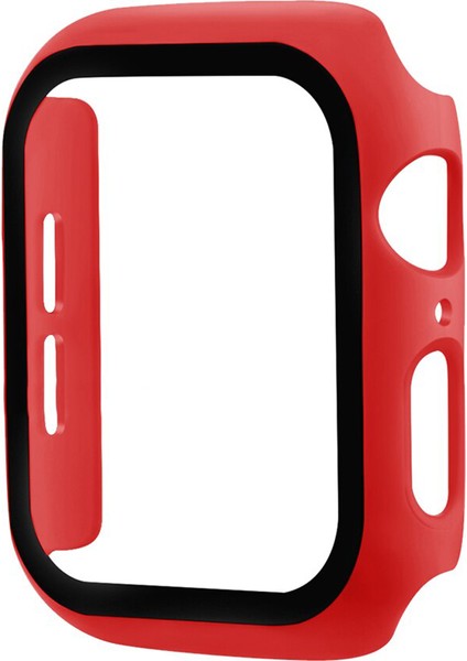 Apple Watch Uyumlu 44MM Için Tpu Çerçeveli Ekran Koruyuculu Ön Çerçeve Kılıf Kırmızı