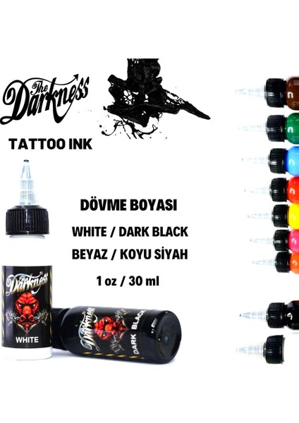 1 Adet Siyah Dövme Boyası 30 ml + 1 Adet Beyaz Dövme Boyası