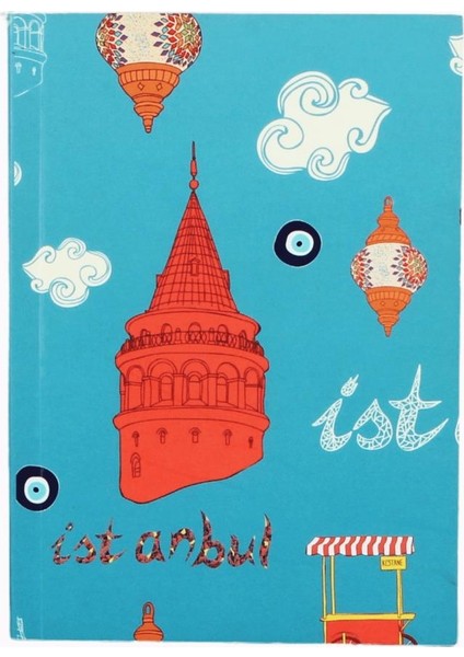 Galata Kulesi Tasarımlı Çizgili Küçük Boy Not Defteri