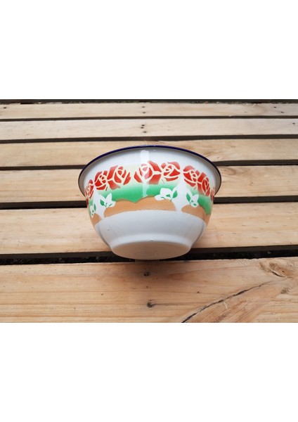 Yeşil Kırmızı Çiçekli Çinko Kase R=18 cm
