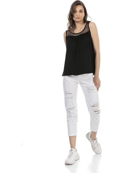 Yakası Dantelli Kalın Askılı Bol Kesim Siyah Body fiyatları