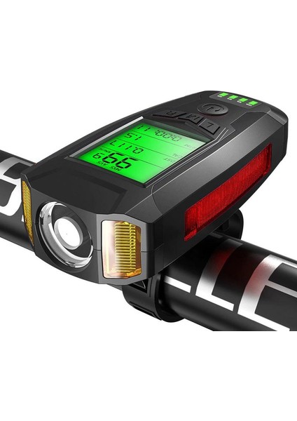 LED Bisiklet Ön Işığı Far 5 Modlu Alarm Korna Su Geçirmez
