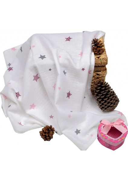 Sema Baby Çok Amaçlı Müslin Örtü 100X80 cm - Pembe Yıldız 8682476853124