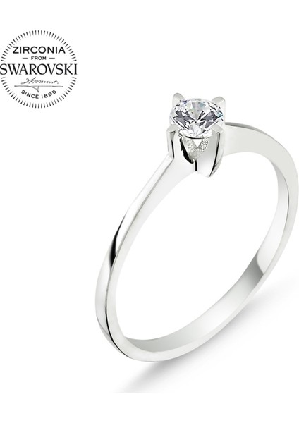 Rodyum Kaplama Swarovski Zirkon Taşlı Tektaş Gümüş Kadın Yüzük fiyatları