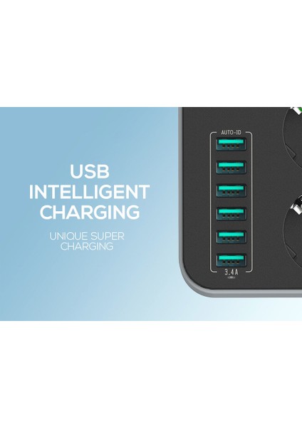 Zelia Collection Ldnıo 5V 3.4A 3 Lü Uzatma 6 USB Bağlantı Noktası Akım Korumalı