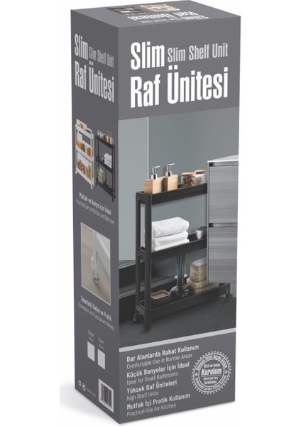 Siyah Vesken Tekerlekli Raf Unitesi - 3 Katlı Vesken Raf - Banyo Rafı - Mutfak Rafı - 54 x 18 x 71 indirimleri