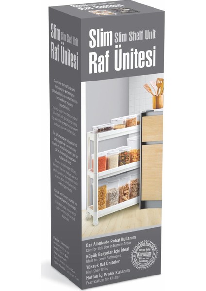 Beyaz Vesken Tekerlekli Raf Unitesi - 3 Katlı Vesken Raf - Banyo Rafı - Mutfak Rafı - 54 x 18 x 71