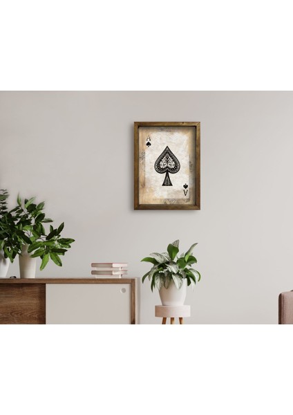 Gift Iskambil Tasarımlı Doğal Masif Ahşap Çerçeveli Tablo 45X65CM-1
