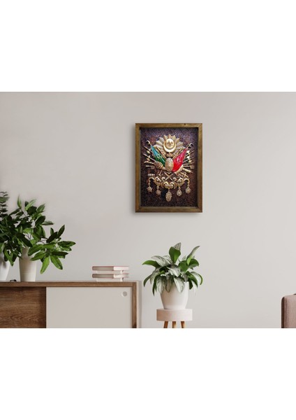 Gift Osmanlı Arması Tasarımlı Doğal Masif Ahşap Çerçeveli Tablo 45X65CM-4