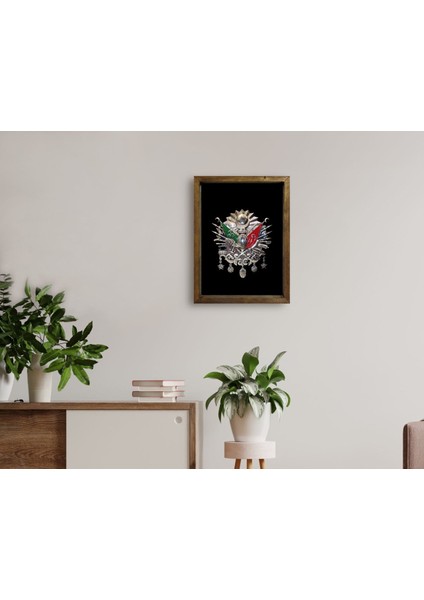 Gift Osmanlı Arması Tasarımlı Doğal Masif Ahşap Çerçeveli Tablo 45X65CM-2