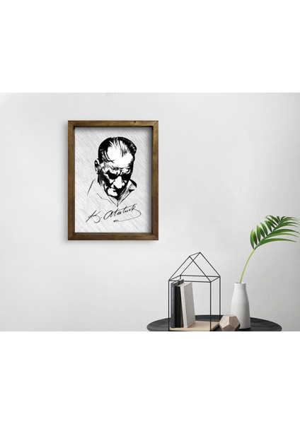 Gift Atatürk Tasarımlı Doğal Masif Ahşap Çerçeveli Tablo 45X65CM-48