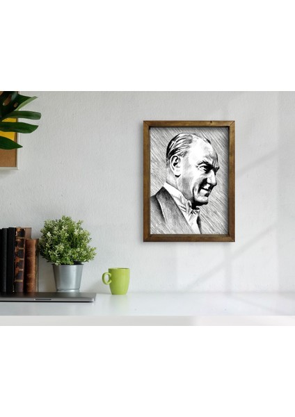 Bk Gift Atatürk Tasarımlı Doğal Masif Ahşap Çerçeveli Tablo 45X65CM-32