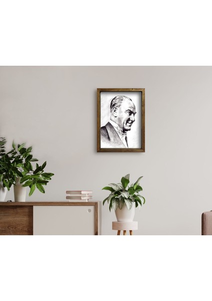 Gift Atatürk Tasarımlı Doğal Masif Ahşap Çerçeveli Tablo 45X65CM-20