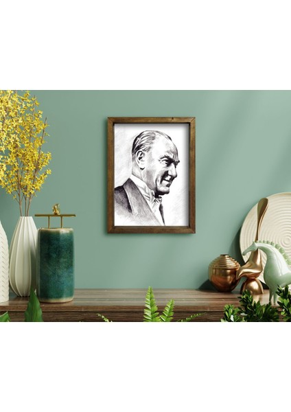 Gift Atatürk Tasarımlı Doğal Masif Ahşap Çerçeveli Tablo 45X65CM-20