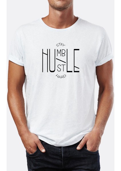 Stay Humble Baskılı Bisiklet Yaka Erkek Tişört