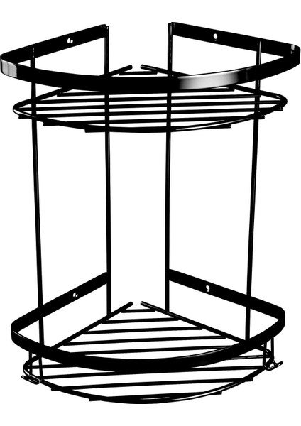 304 Paslanmaz 2'li Köşe Şampuanlık-Süngerlik Mat Siyah