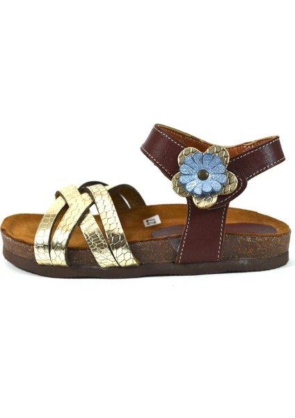 Kahve Deri Mantar Taban Ortapedik Kız Çocuk Sandalet 26-36 fırsatları