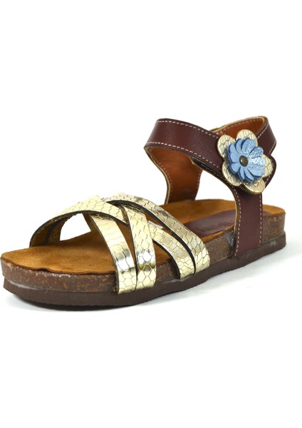 Kahve Deri Mantar Taban Ortapedik Kız Çocuk Sandalet 26-36 indirimleri