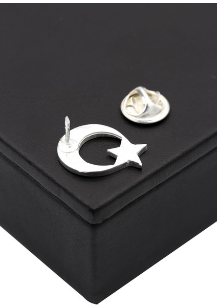 Ay Yıldız Mineli Gümüş Rozet 018