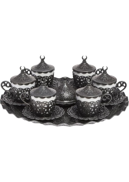 Osmanlı Motifli Nescafe Fincan Seti 6 Kişilik Kalaylı