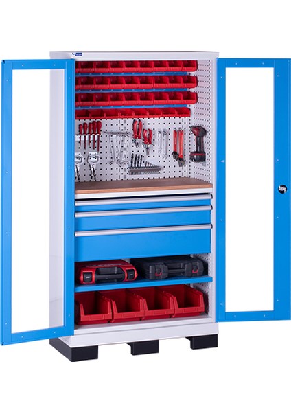Endüstriyel Malzeme Dolabı-3 çekmeceli-Pleksi Kapaklı- Takım Asma Panolu-Avadanlık Kutulu