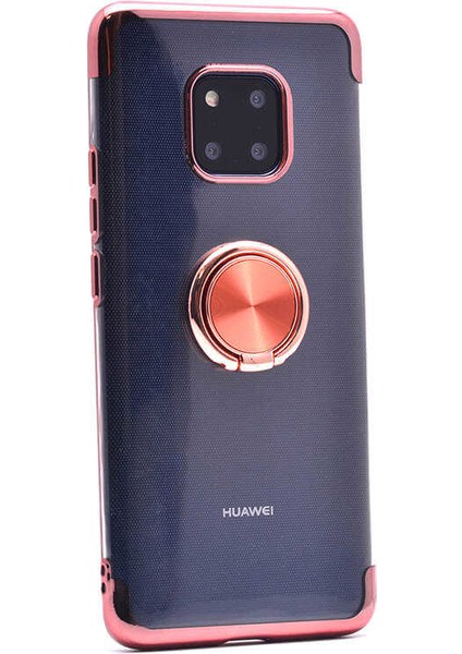 - Huawei Mate 20 Pro Uyumlu Kılıf Yüzüklü Kenarları Renkli Arkası Şeffaf Gess Silikon