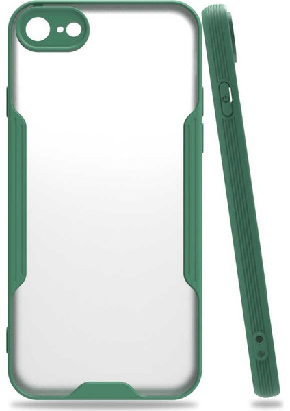 - Apple iPhone 8 - Kılıf Kenarı Renkli Arkası Şeffaf Parfe Kapak - Koyu Yeşil