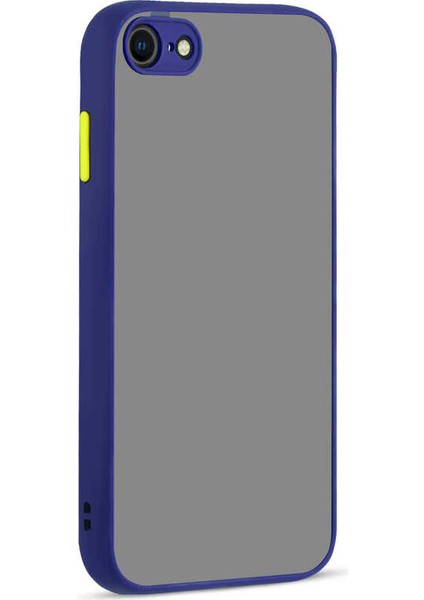 - Apple iPhone 8 - Kılıf Arkası Buzlu Renkli Düğmeli Hux Kapak - Lacivert