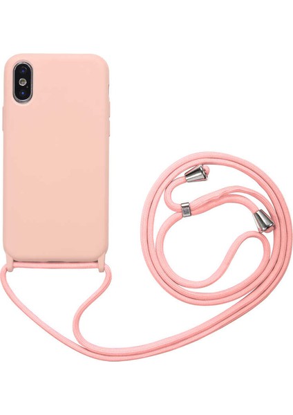 - Apple iPhone XS 6.5 - Kılıf Boyun İp Askılı Koruyucu Ropi Kapak - Pembe Açık - T15116