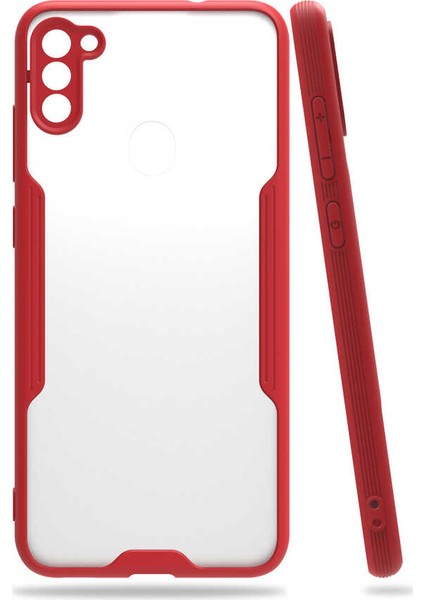 - Samsung Galaxy M11 - Kılıf Kenarı Renkli Arkası Şeffaf Parfe Kapak - Kırmızı - T15261