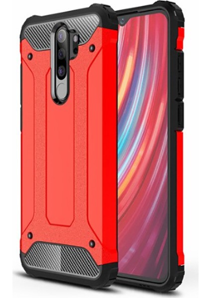 - Xiaomi Redmi Note 8 Pro - Kılıf Çift Katman Zırh Tank Crash Military Kapak - Kırmızı - T10071