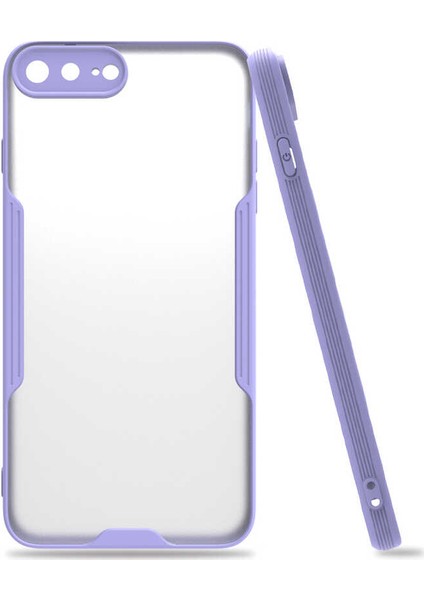 - Apple iPhone 8 Plus - Kılıf Kenarı Renkli Arkası Şeffaf Parfe Kapak - Mor